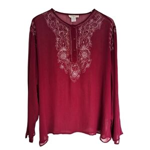 Dark Cranberry Semi-Sheer Blouse Sz 2x